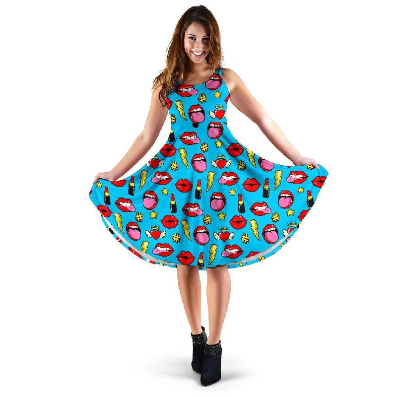 Red Lips Lipstick Pattern Print Dress Tunics Stylish modern