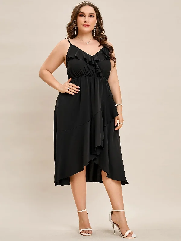 BerriesJam - 2024 Plus Size V Neck Loose Elegant  A Line Party Cocktail Dress Tunics Occasion special