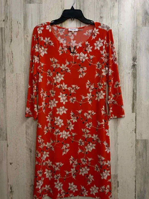 CALVIN KLEIN Dresses and Skirts Size M org/wht Floral 3/4 LENGTH Dress sweetheart Neckline Romantic