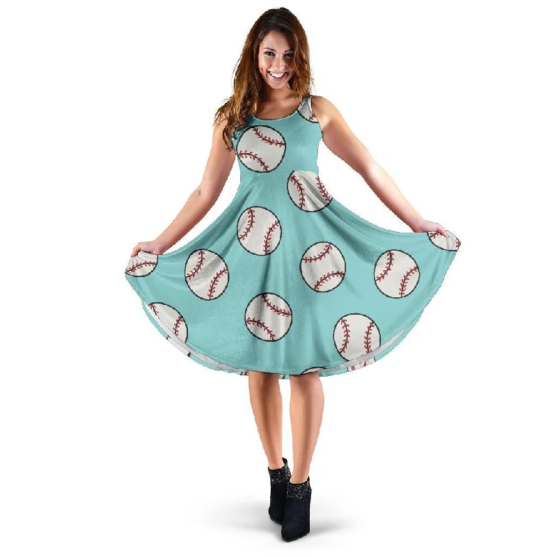 Softball Pattern Print Dress Tunics Party sparkling