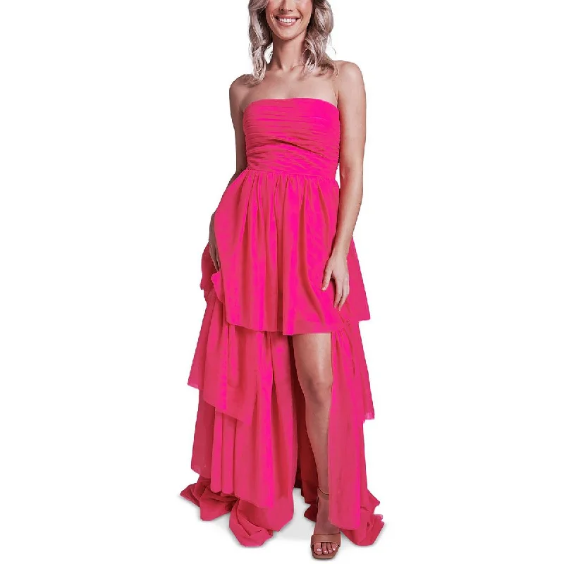 Dear Moon Womens Juniors Mesh Strapless Evening Dress Tunics Formal black