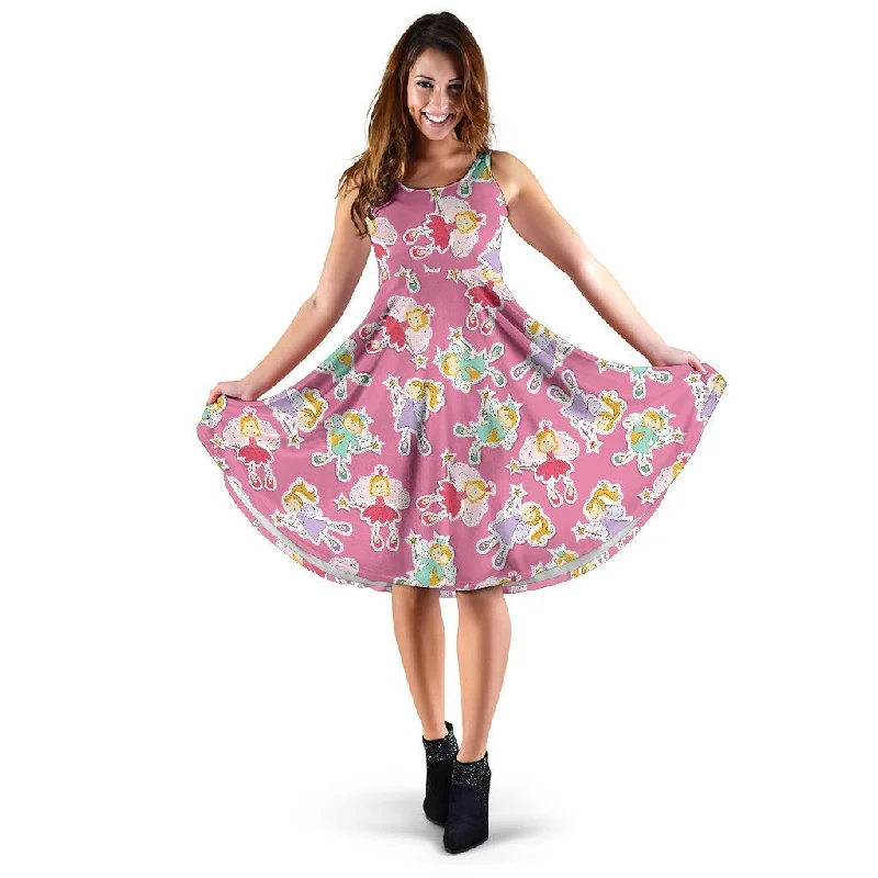 Pink Fairy Pattern Print Dress Tunics Prom sequined