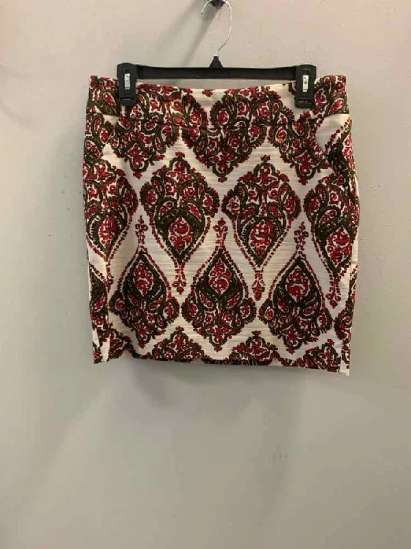 MERONA Dresses and Skirts Size 8 CREAM/BROWN/HOT PINK Paisley HIGH WAIST Skirt Elegant Long Evening