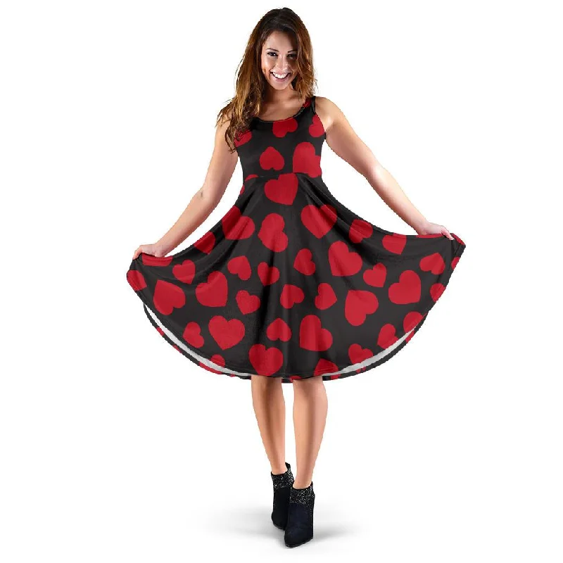 Red Heart Pattern Print Dress Tunics Versatile all-occasion