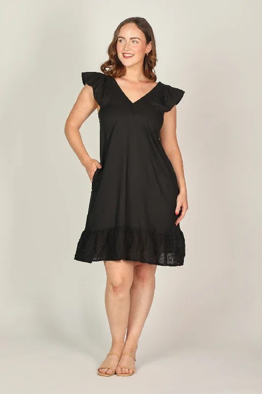 Rivka Short Broderie Anglaise Dress in Black Tunics Fashionable chic