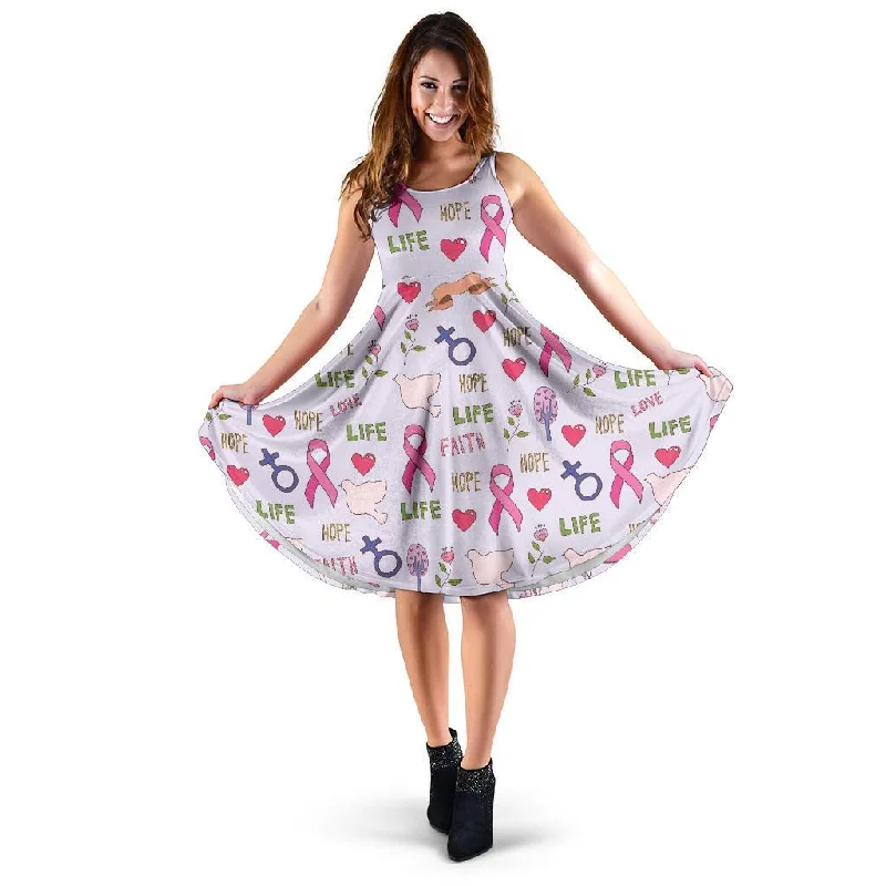 Pink Ribbon Breast Cancer Awareness Pattern Print Dress Off-the-shoulder Chic Trendy