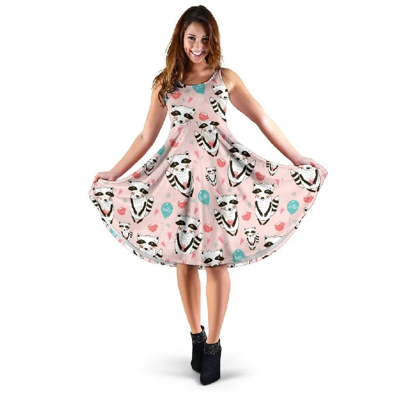 Raccoon Pattern Print Dress Tunics Print Colorful