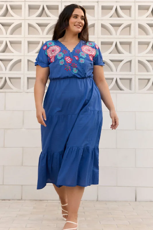 Shari Embroidered Dress in Saleya Blue Tunics Designer luxury