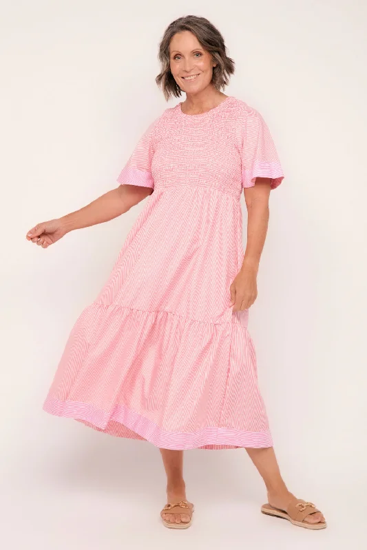 Minden Flutter Sleeve Dress in Sunrise Stripes Tunics Fleece cozy