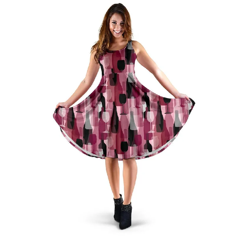 Red Wine Botttle Pattern Print Dress Tunics Versatile stylish