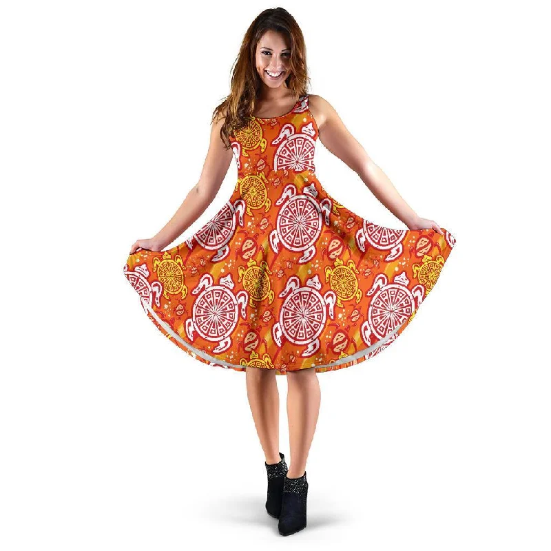 Sea Turtle Hawaiian Orange Pattern Print Dress Tunics Polka dots
