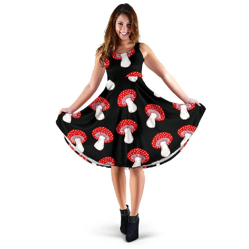 Red Mushroom Dot Print Pattern Dress Tunics Cozy comfortable