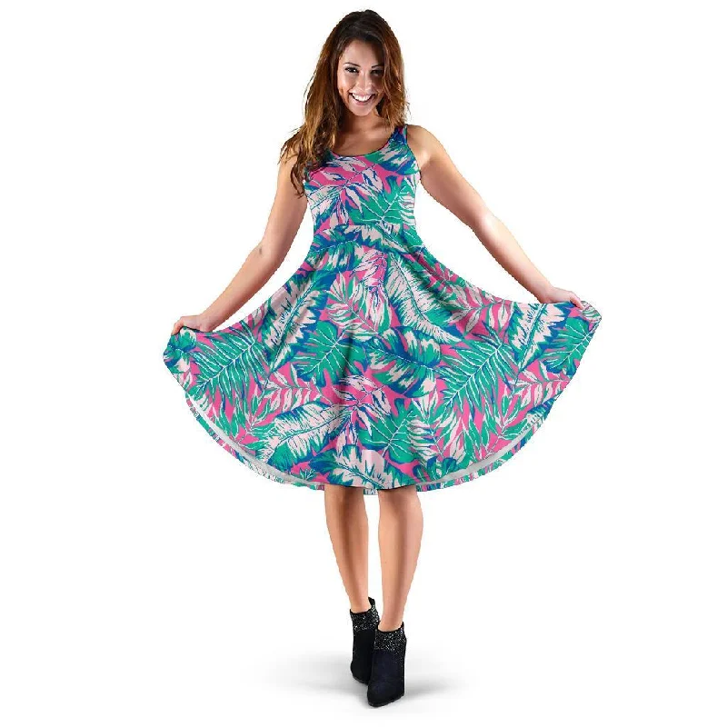 Pink Tropical Palm Leaves Hawaiian Pattern Print Dress Tunics Fashionable chic