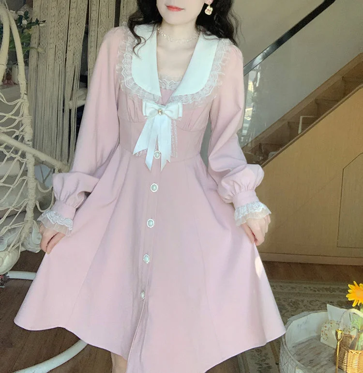 Lace High Waist Bow Dress PL52941 Tunics Versatile functional