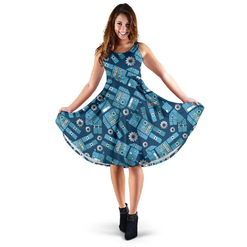 Robot Cyborg Pattern Print Dress Tunics Vintage classic