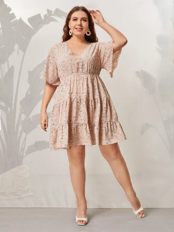 BerriesJam - Floral Print Ruffles Sleeve Casual Oversized Dress Tunics Gym athletic