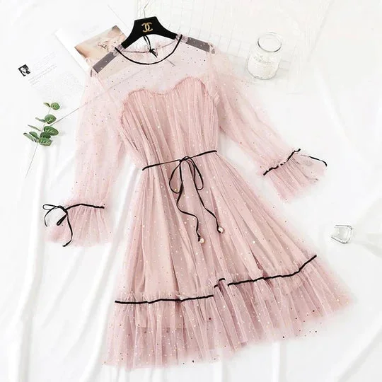 5 Colors Fairy Paillette Lace Tulle Dress PL53245 Tunics Evening elegant