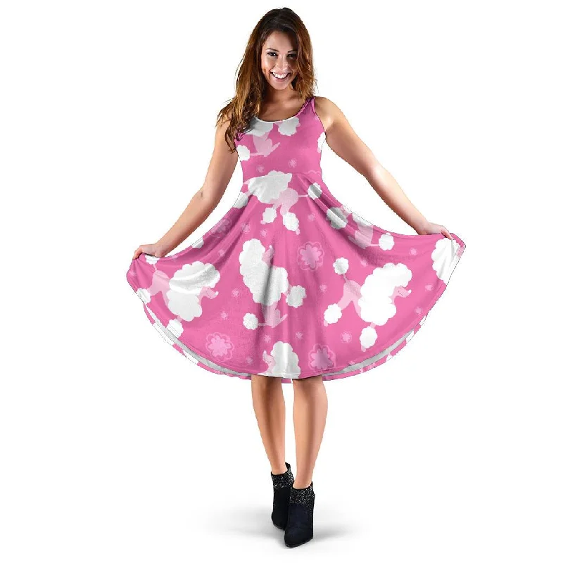 Poodle Dog Pattern Print Dress Tunics Wedding white