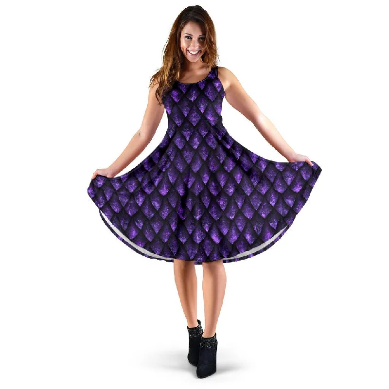 Purple Egg Skin Dragon Pattern Print Dress Tunics Brand named