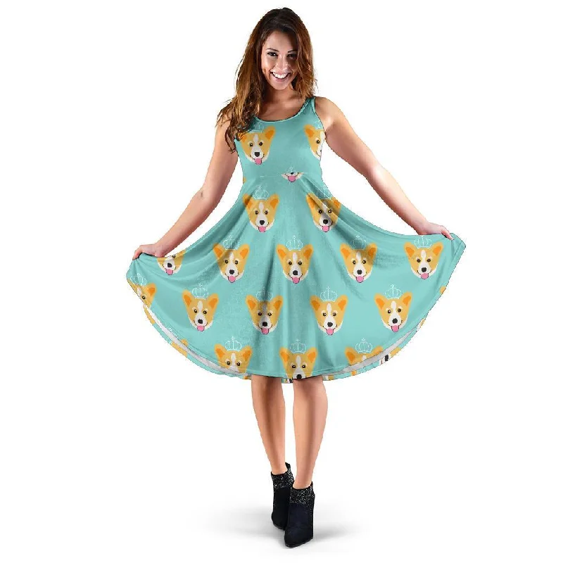 Queen King Corgi Pattern Print Dress Tunics Gym athletic