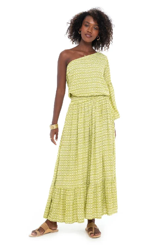 Psychedelic One Shoulder Long Dress Crew Neckline Casual