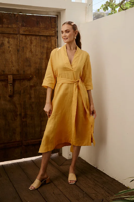 Tia Linen Tunic Dress in Golden Hour Tunics Office stylish