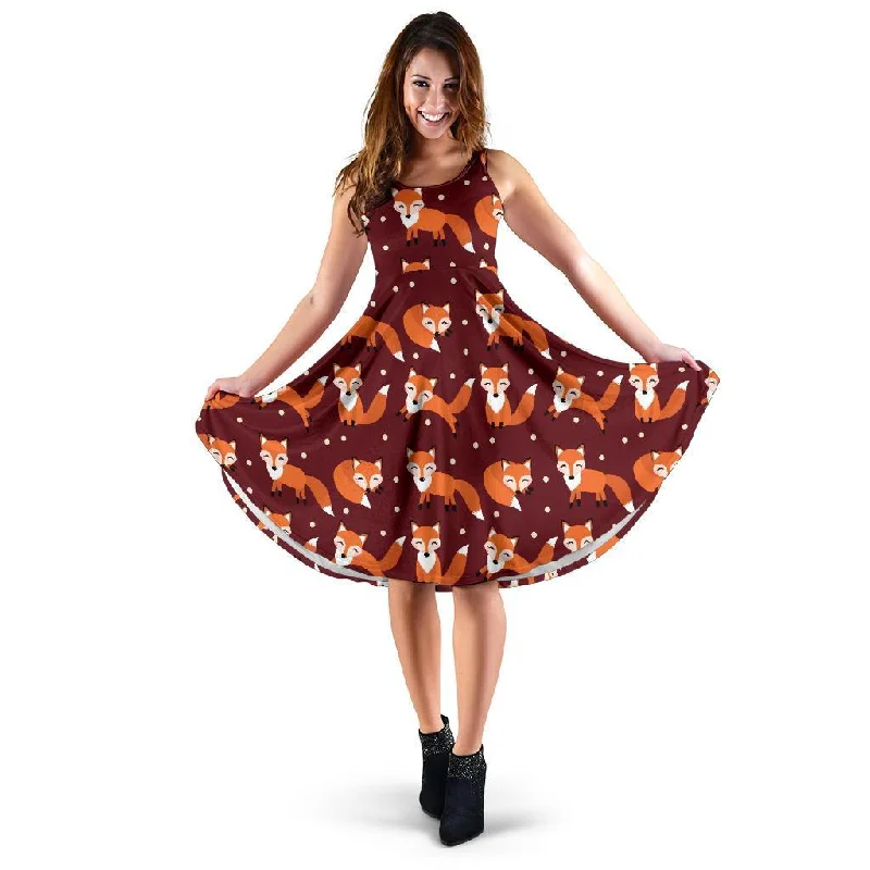 Snow Fox Pattern Print Dress Tunics Top rated