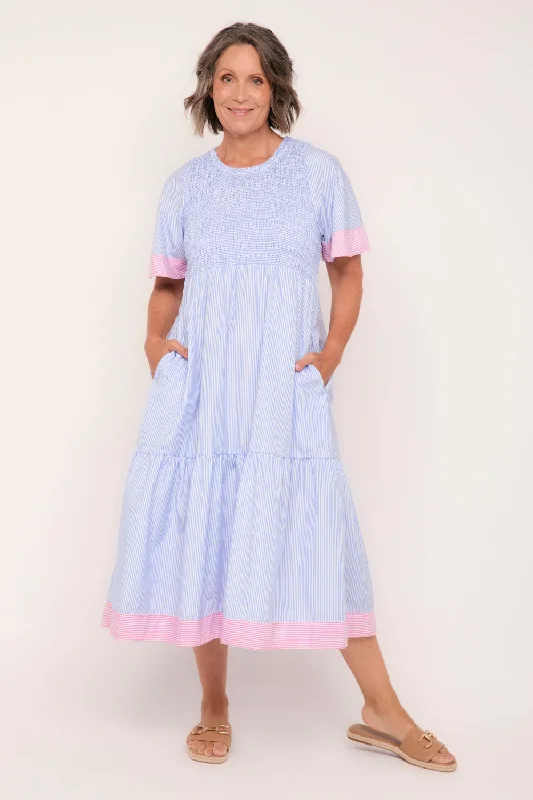 Minden Midi Flutter Sleeve Dress in Sunny Day Stripes Tunics Fashionable chic
