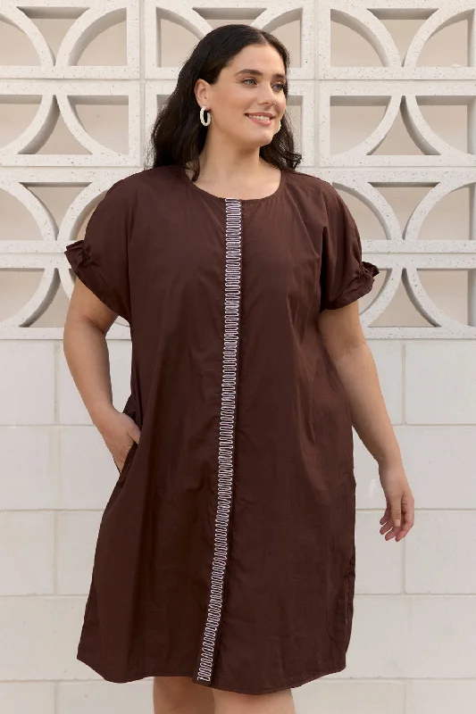 Adalynn Poplin Shift Dress in Chocolate Tunics Bestseller popular
