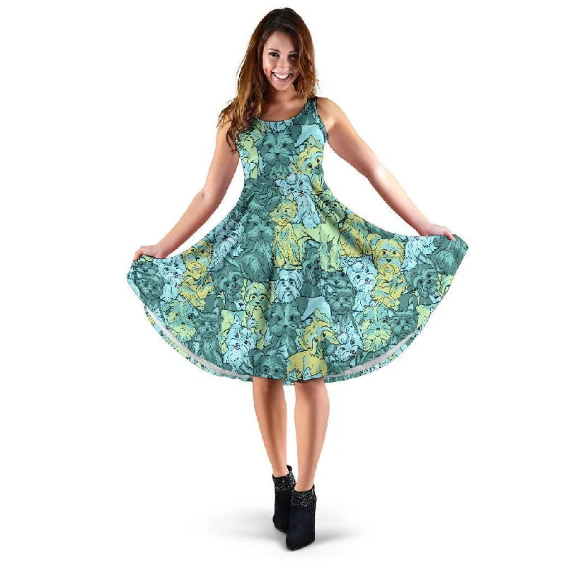Puppy Yorkshire Terrier Dog Pattern Print Dress Tunics Review highly
