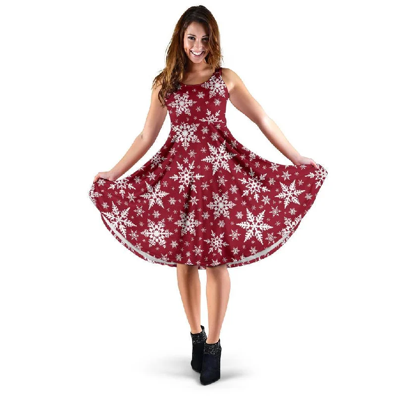 Red Snowflake Pattern Print Dress Tunics Chic fashionable