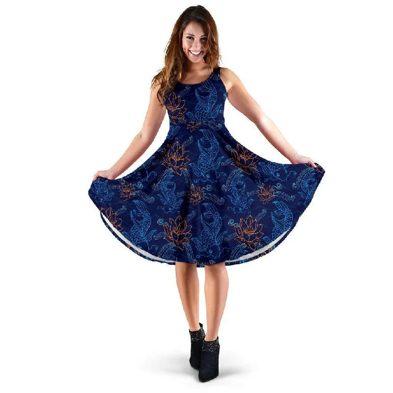 Print Pattern Koi Fish Dress Tunic Top Casual
