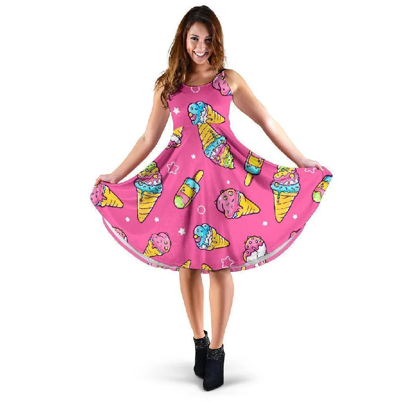 Pink Ice Cream Cone Pattern Print Dress Tunics Floral girly