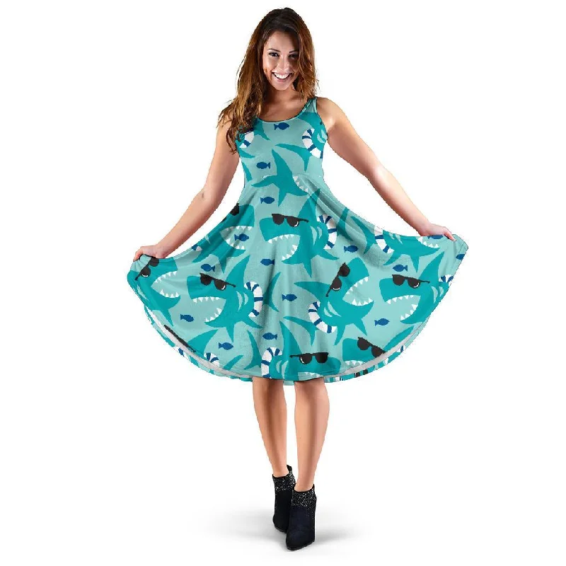 Shark Pattern Print Dress empire Waist empire