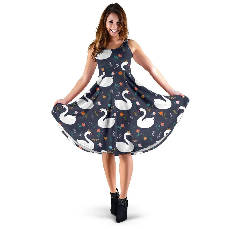 Queen Floral Swan Pattern Print Dress Tunics Business professional