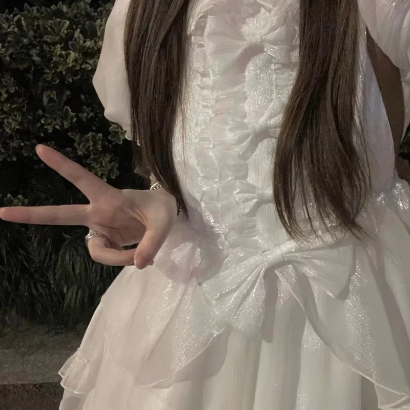 White + chest bow + bracelet;