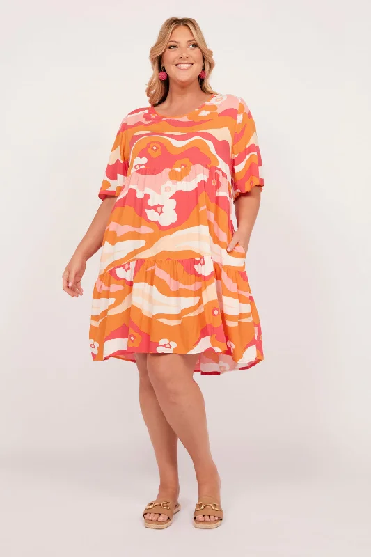 Sabre Short Flutter Sleeve Dress in Solene Pink Tunics Sophisticated sleek