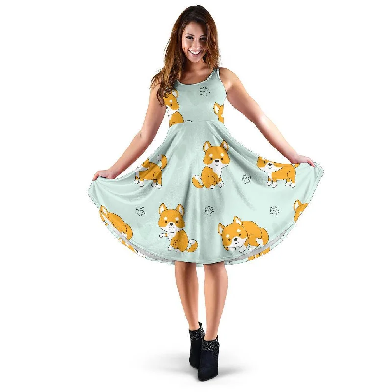 Shiba Inu Dog Pupppy Pattern Print Dress Casual Short Summer