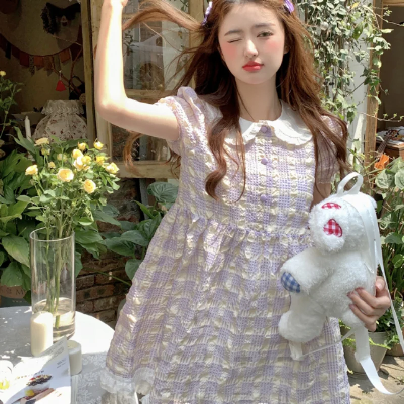 doll collar puff sleeve dress PL53261 Tunics Yoga stretchy