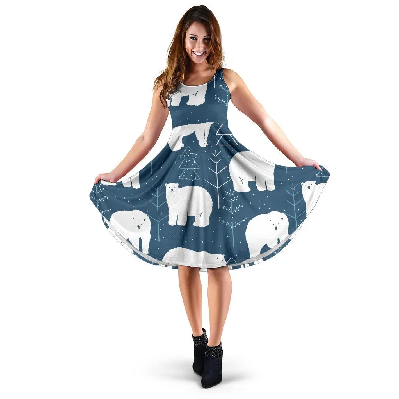 Snow Polar Bear Christmas Tree Pattern Print Dress Tunics Sale discount