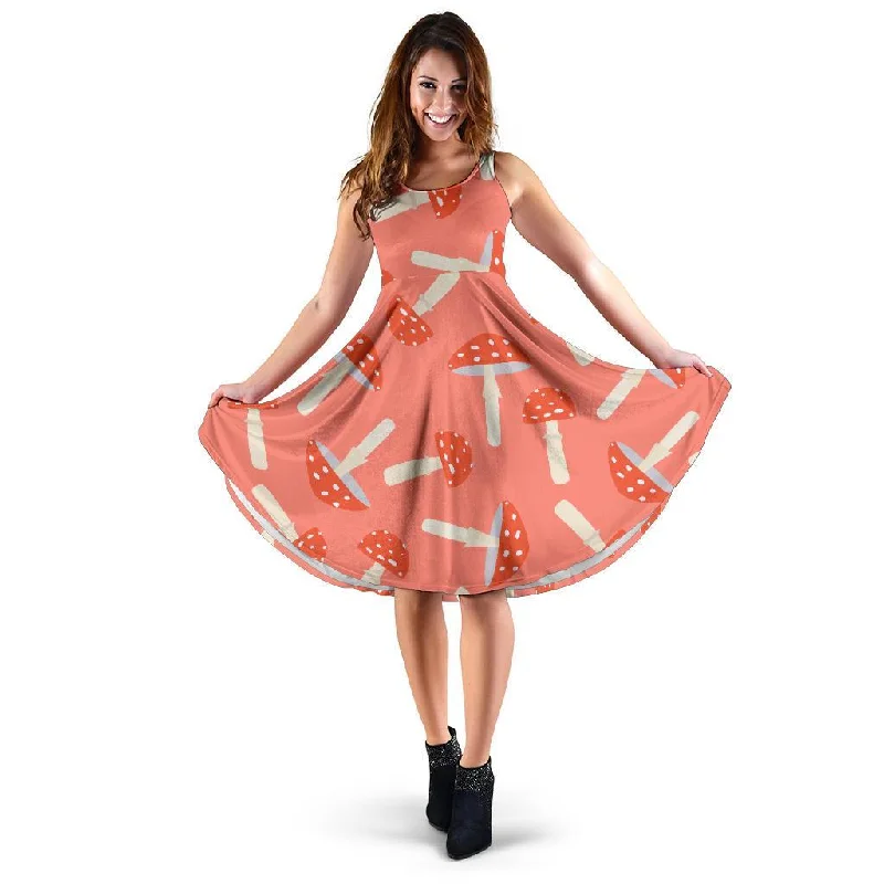 Red Mushroom Dot Pattern Print Dress Tunics Practical durable