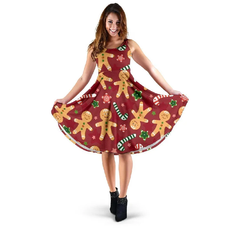Red Gingerbread Man Chirstmas Pattern Print Dress Tunics Trendy modern