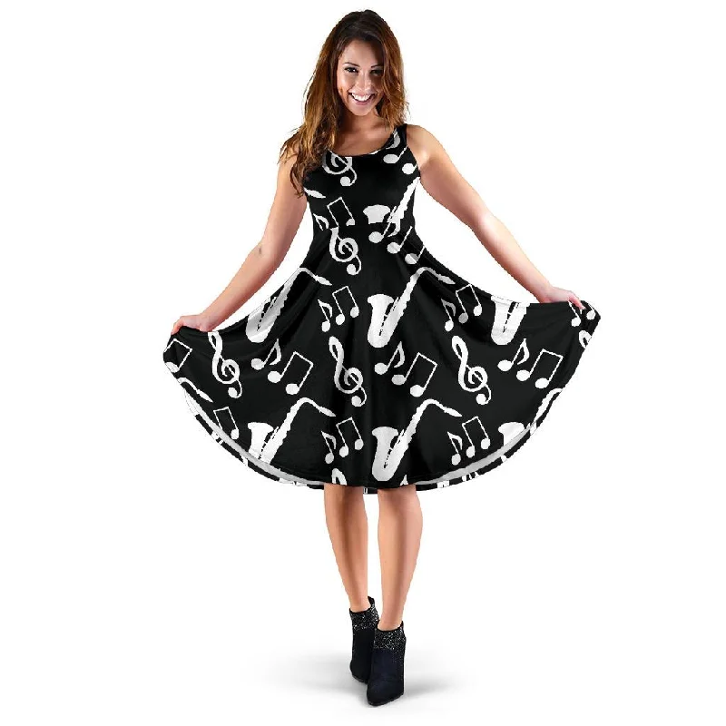 Saxophone Print Pattern Dress Tunics Travel practical