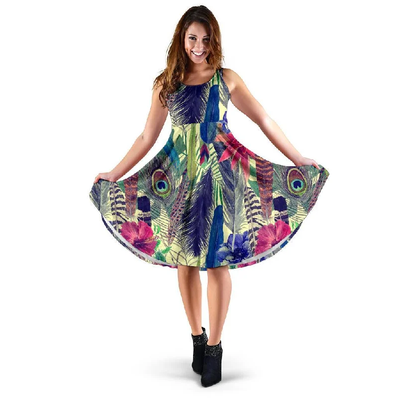 Peacock Feather Floral Pattern Print Dress Tunics Versatile all-occasion