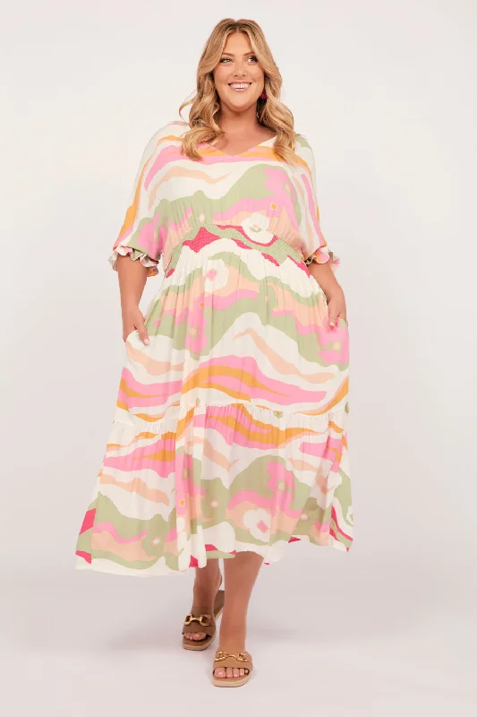 Cherry Blossom Dress in Solene Olive Shift Classic Vintage