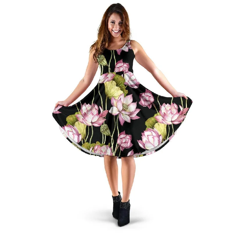 Print Pattern Lotus Dress Square Neckline Feminine