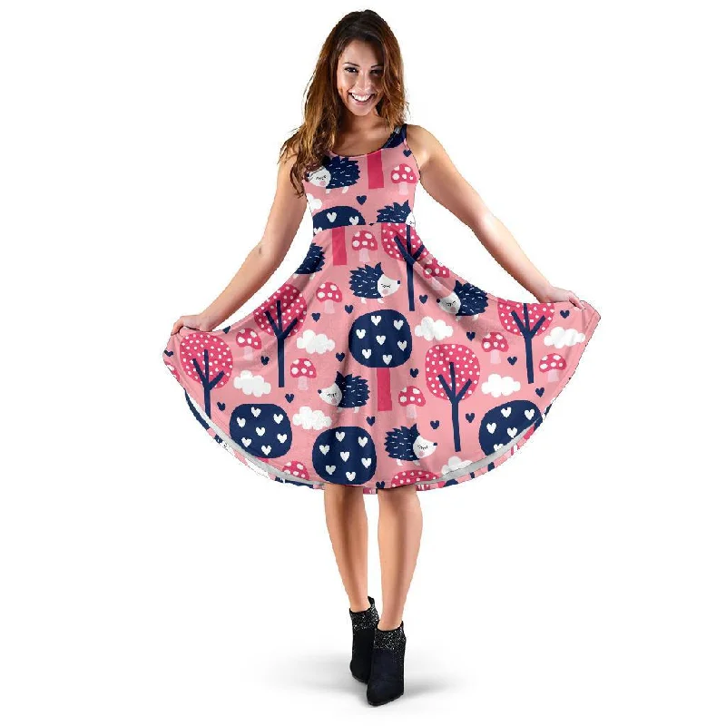 Pink Mushroom Three Hedgehogs Dress Turtleneck Warm Winter
