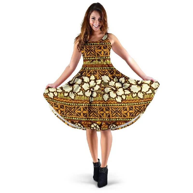 Sea Turtle Aztec Hibiscus Hawaiian Pattern Print Dress Tunics Corduroy durable