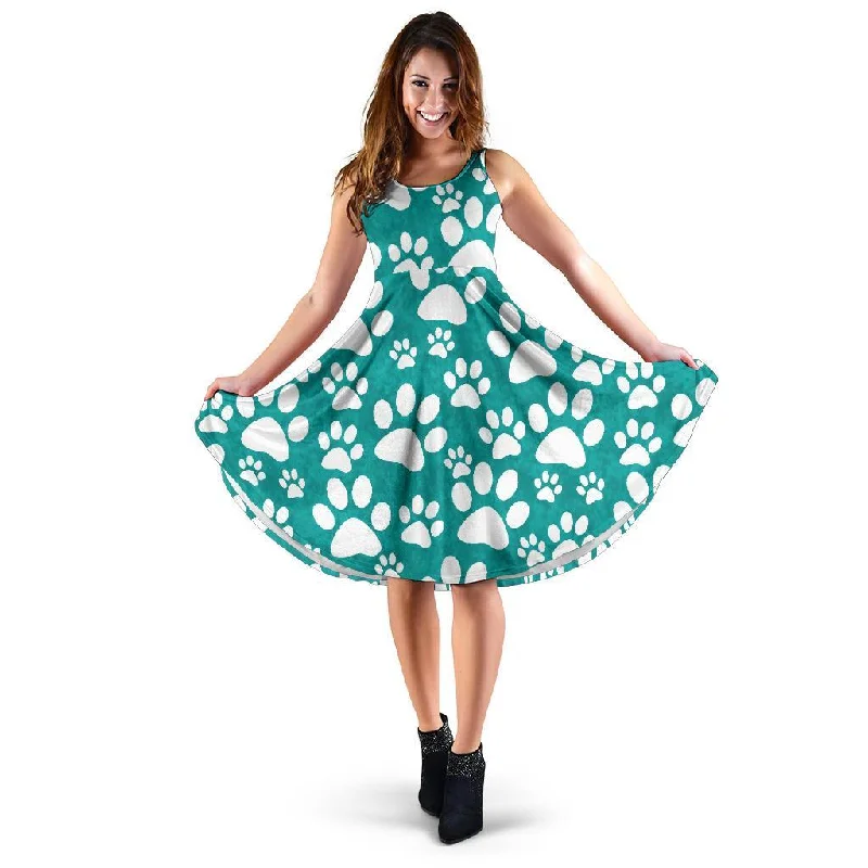 Paw Pattern Print Dress empire Waist empire
