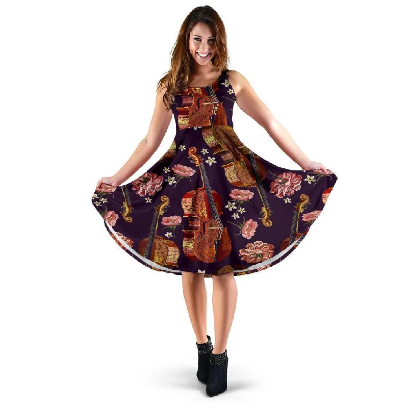 Pattern Print Violin Dress Tunics Corduroy durable